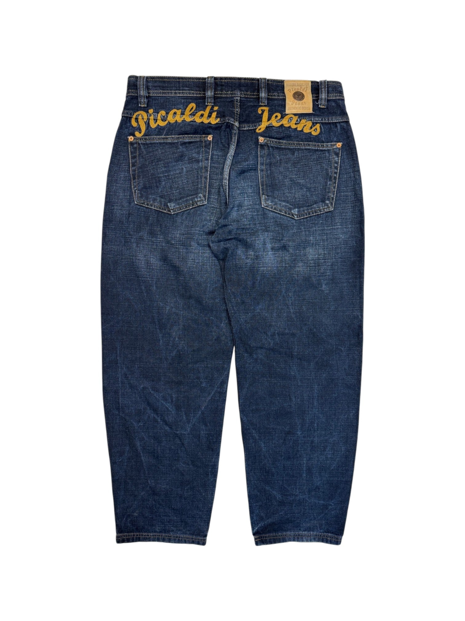 00s Picaldi Baggy Jeans "Wiper-4" Spellout Embroidery Dunkelblau W38 L30 - RareRags