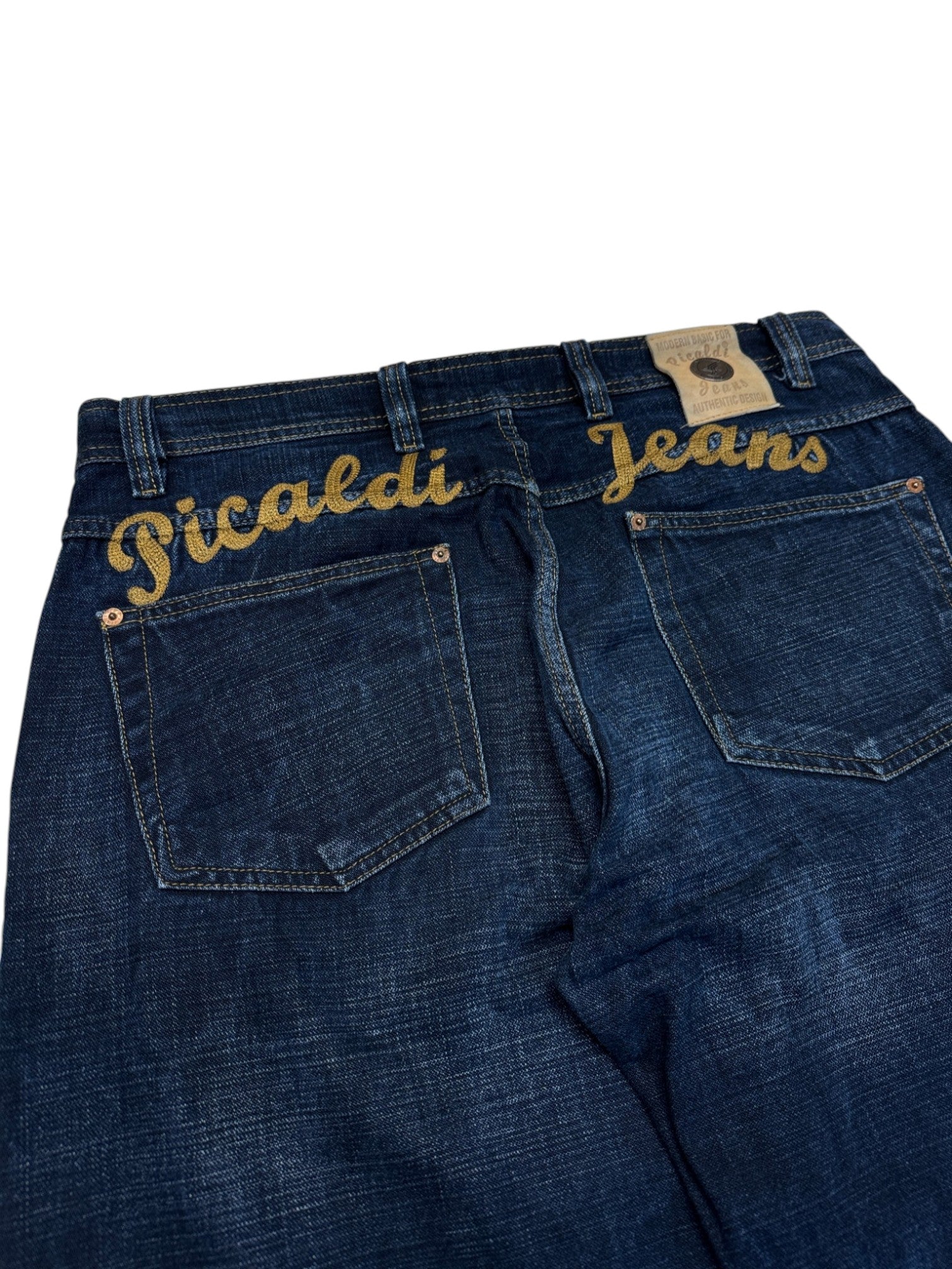 00s Picaldi Baggy Jeans "Wiper-4" Spellout Embroidery Dunkelblau W38 L30 - RareRags