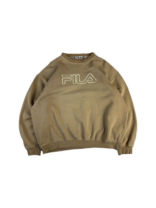 Vintage Fila Sweater 90s Spellout Made In Korea Hellbraun XXL