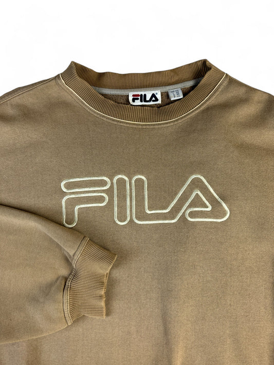 Vintage Fila Sweater 90s Spellout Made In Korea Hellbraun XXL