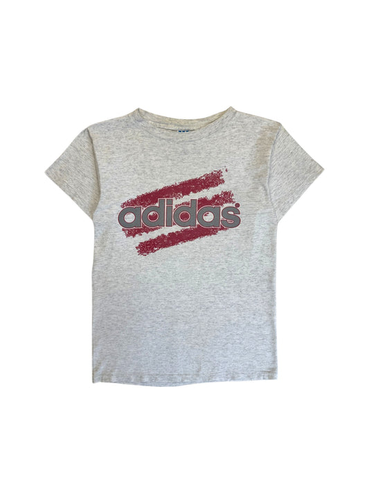 80s Adidas Kids Shirt Made In USA Single Stitch Grau 164 XS