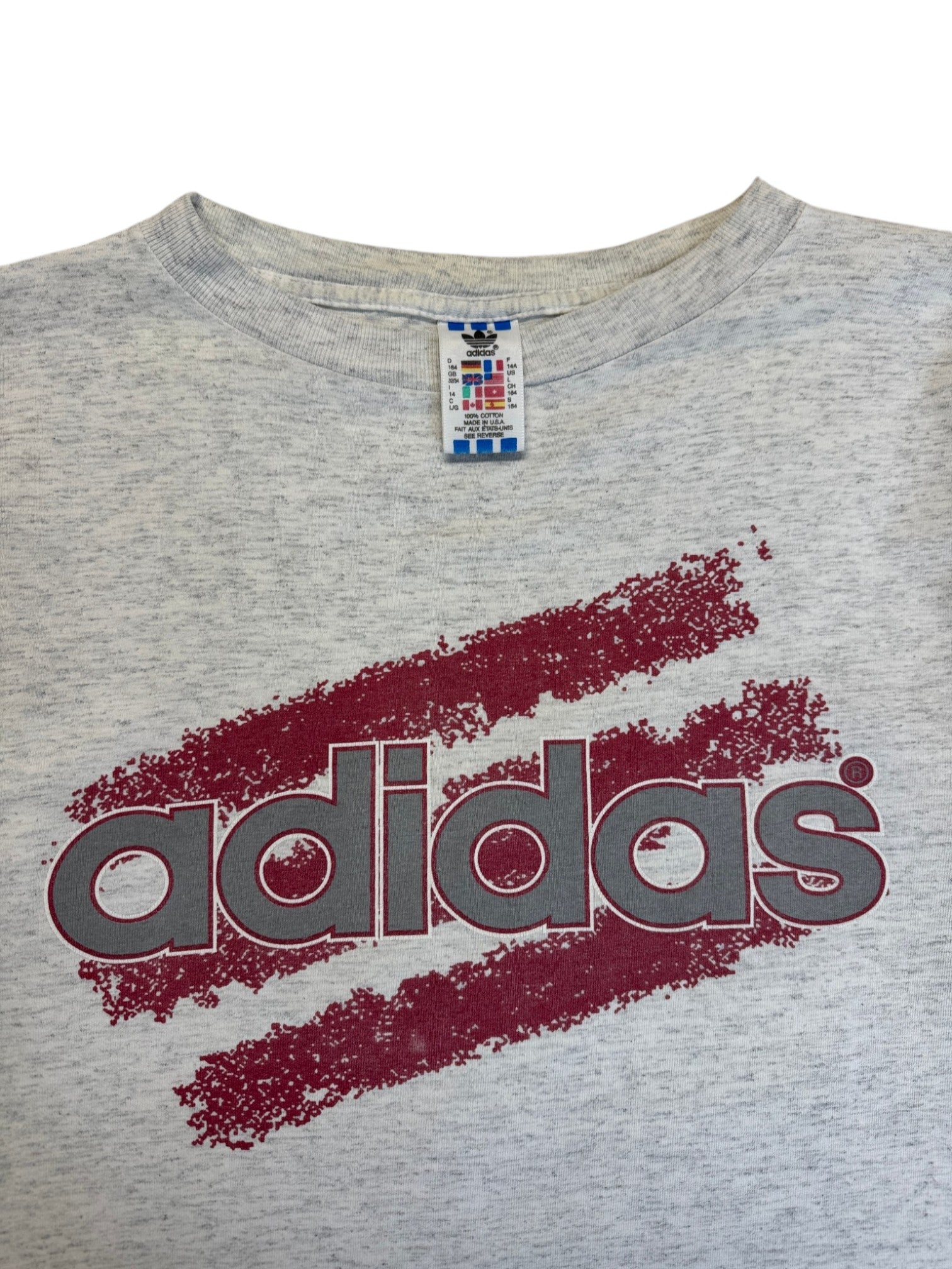 80s Adidas Kids Shirt Made In USA Single Stitch Grau 164 XS