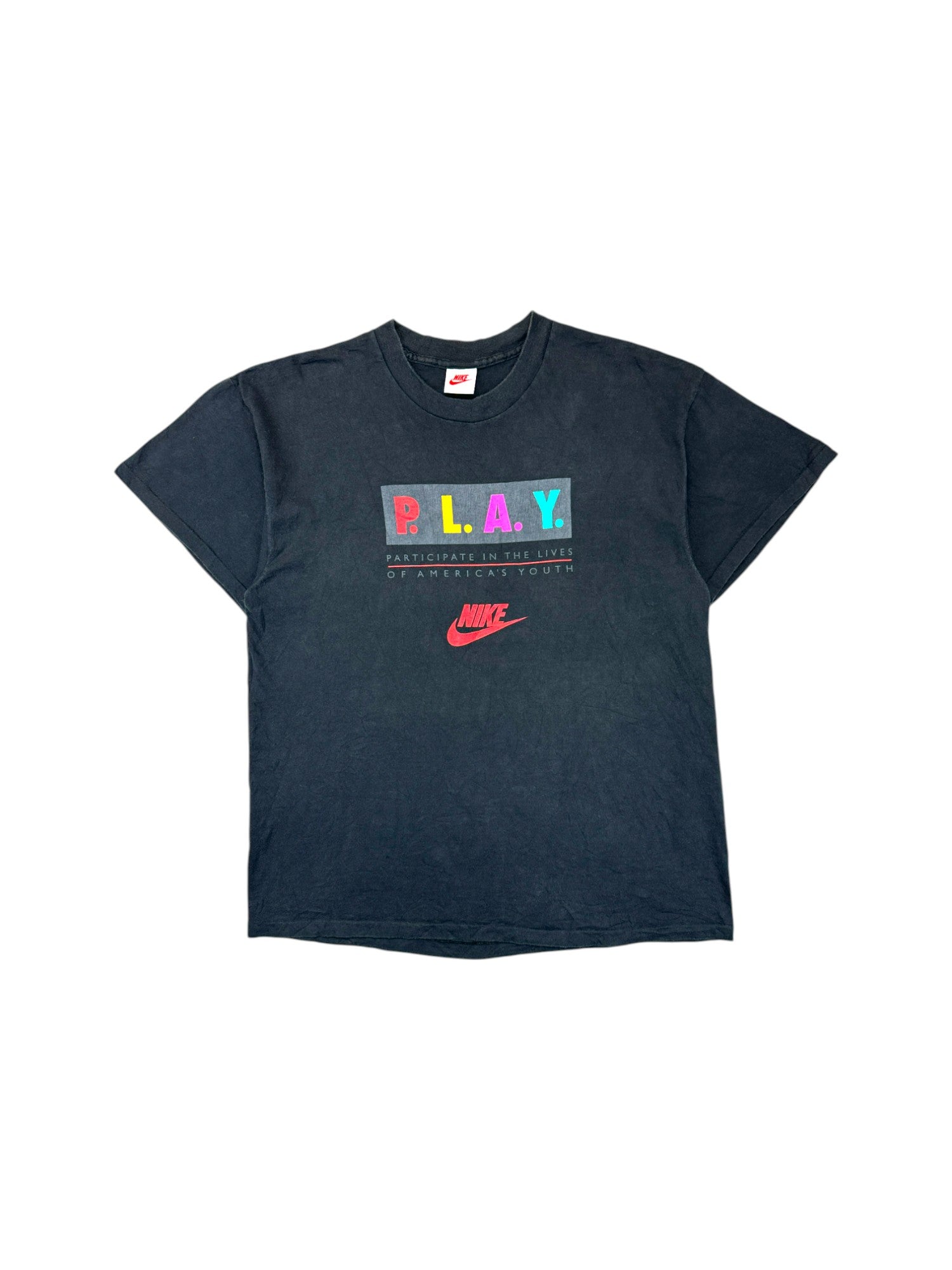 Vintage Nike Shirt 90s "P.L.A.Y." Single Stitch Made In USA Schwarz XL
