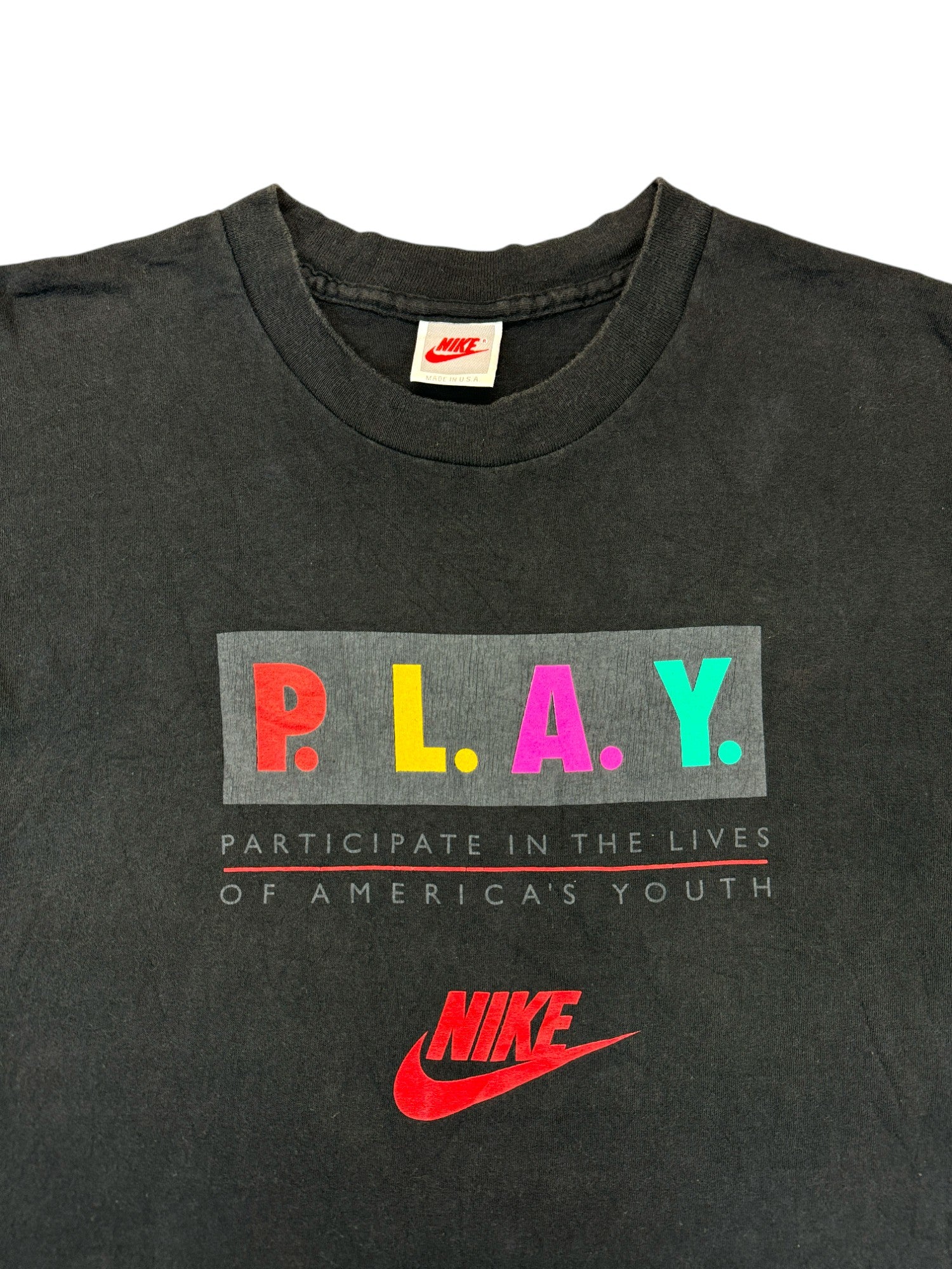 Vintage Nike Shirt 90s "P.L.A.Y." Single Stitch Made In USA Schwarz XL
