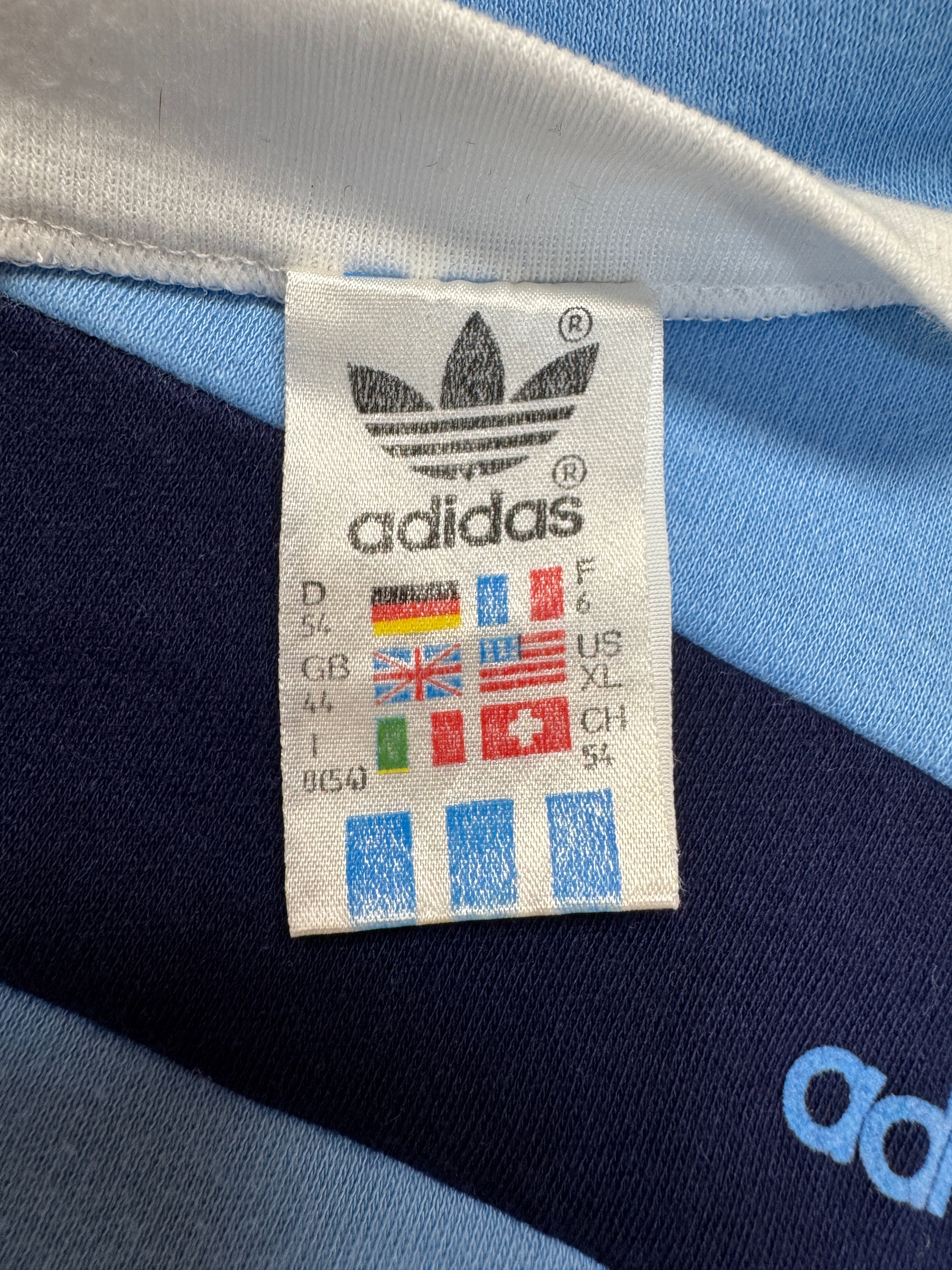 80s Adidas V-Neck Shirt Made In Ireland Weiß Blau 54 L-XL