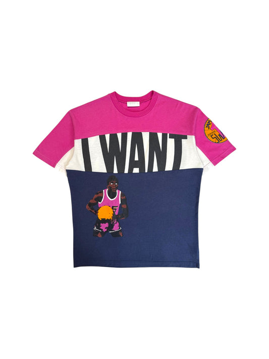 90s Adidas Shirt NBA Basketball "Jam Dunk, I want, I can" Made In Singapore Pink Dunkelblau L