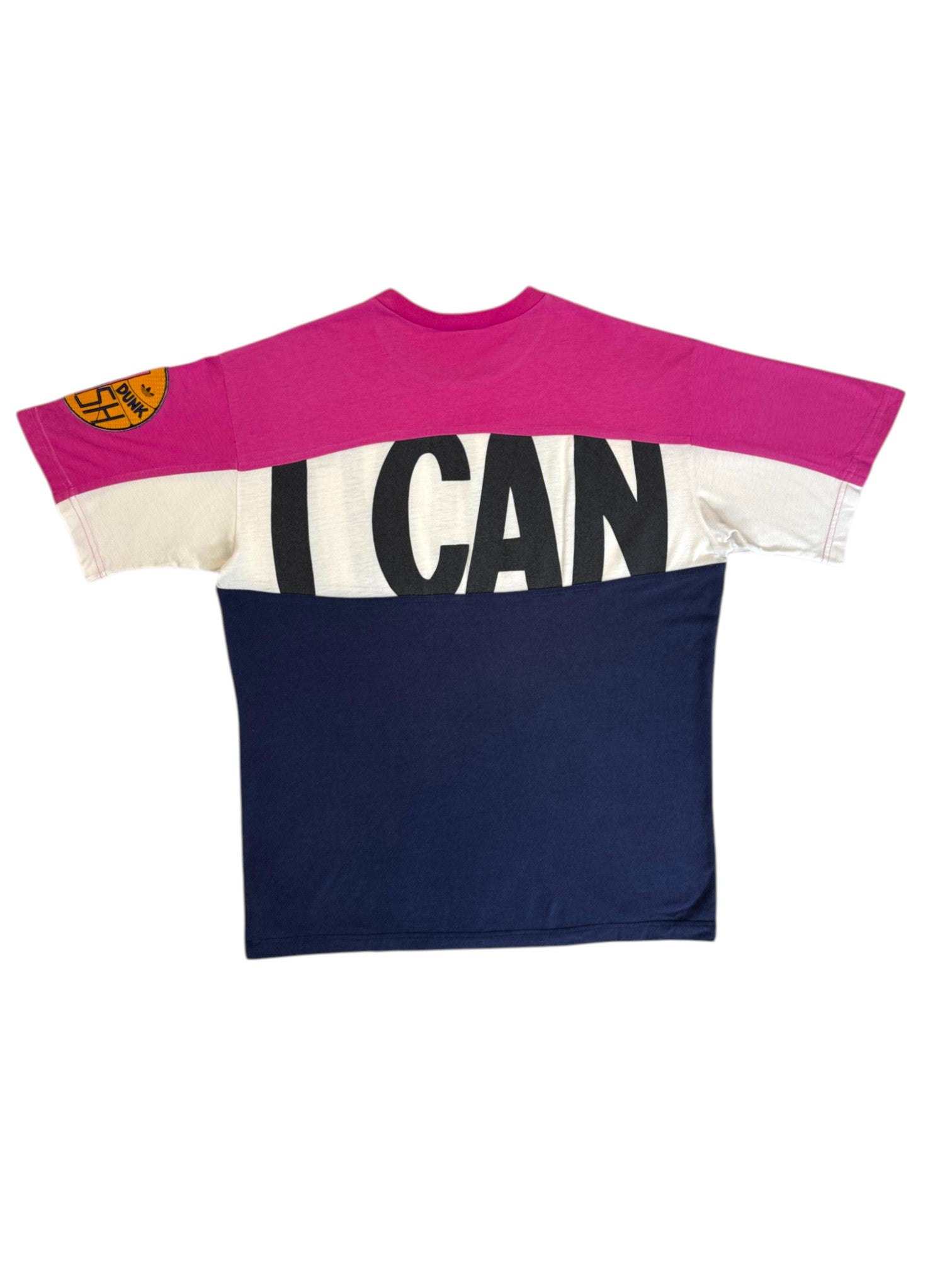 90s Adidas Shirt NBA Basketball "Jam Dunk, I want, I can" Made In Singapore Pink Dunkelblau L