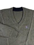 Vintage Carlo Colucci Strickpullover 80s Mit Schurwolle V-Ausschnitt Made In West-Germany Grau/Grün XL-XXL