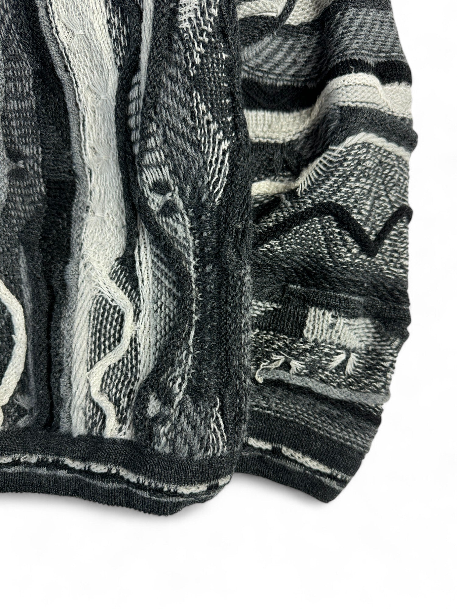 Vintage Purley Cardigan 90s Schurwolle 3D Wave Knit Made In Australia Schwarz Grau L-XL