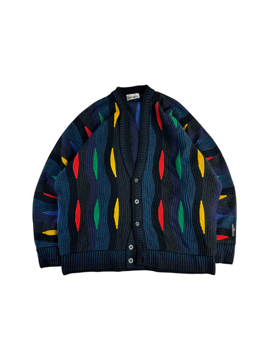Vintage Carlo Colucci Cardigan 90s Mit Schurwolle Made In Germany Schwarz Bunt 56