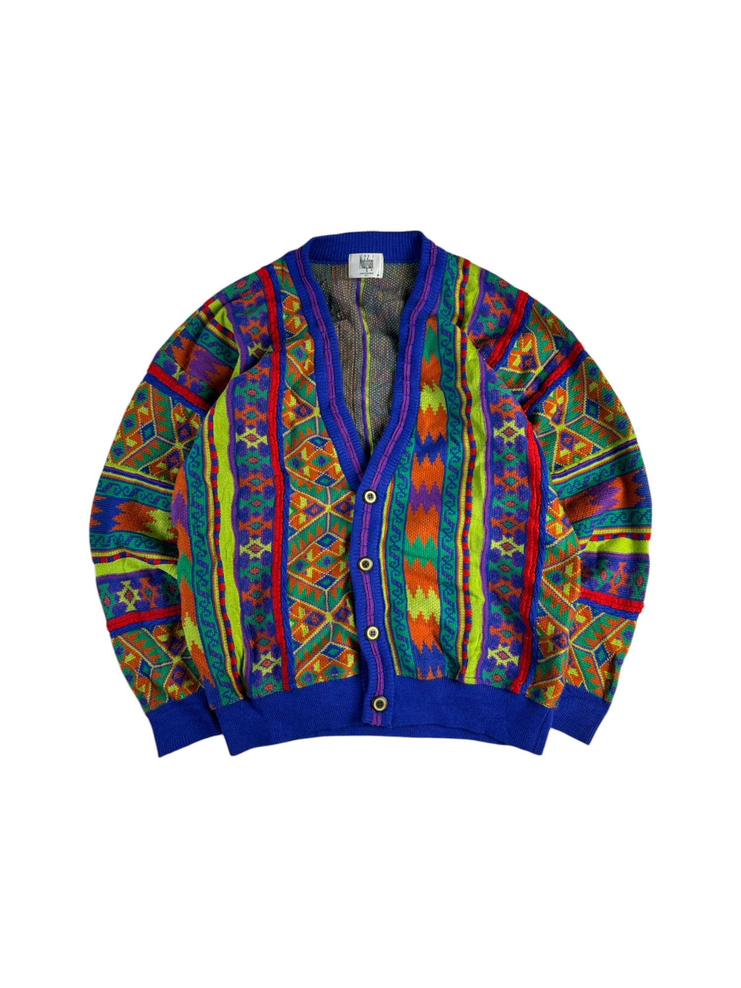 Vintage Modigliani Cardigan 90s Schurwolle Abstract Pattern 3D Knit Bunt M