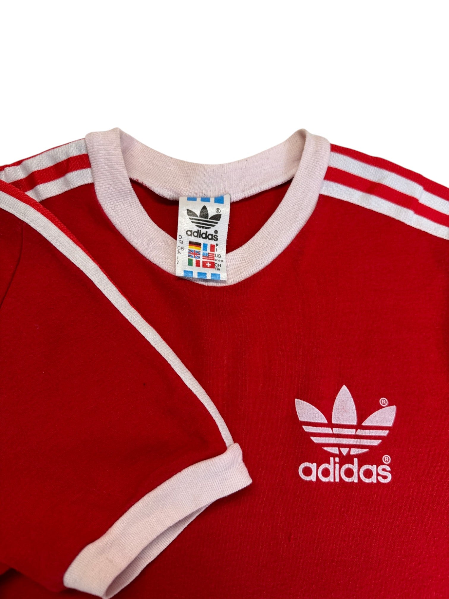 80s Adidas Kids Ringer Shirt Made In Ireland Rot 176 XS-S