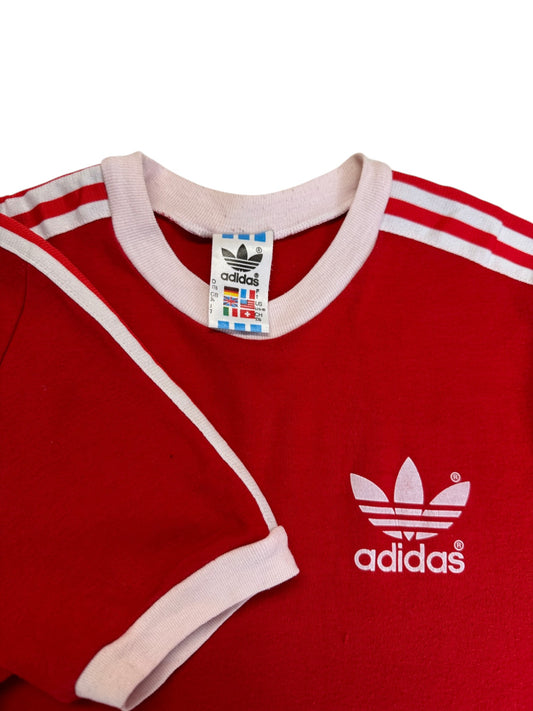80s Adidas Kids Ringer Shirt Made In Ireland Rot 176 XS-S