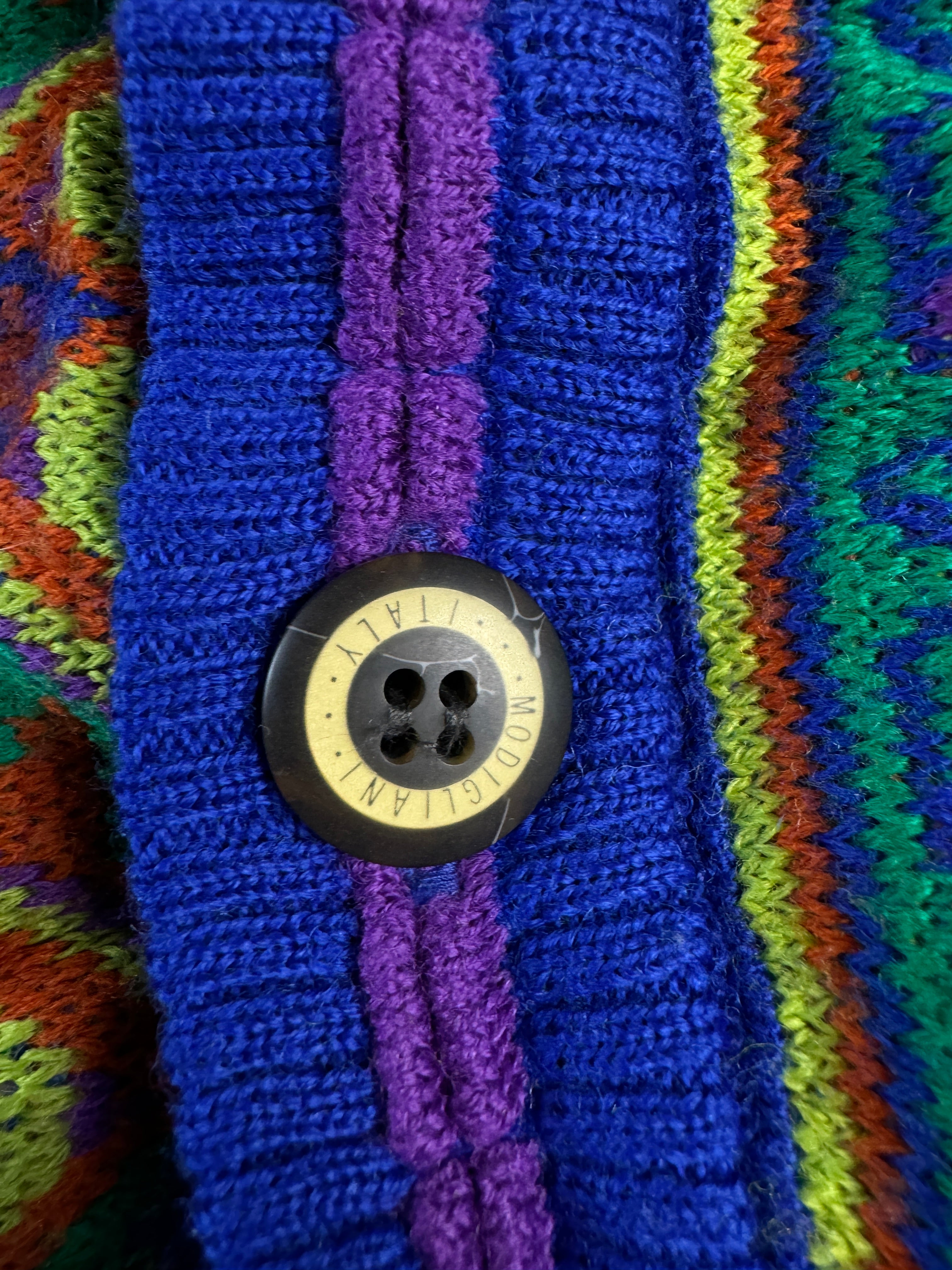 Vintage Modigliani Cardigan 90s Schurwolle Abstract Pattern 3D Knit Bunt M