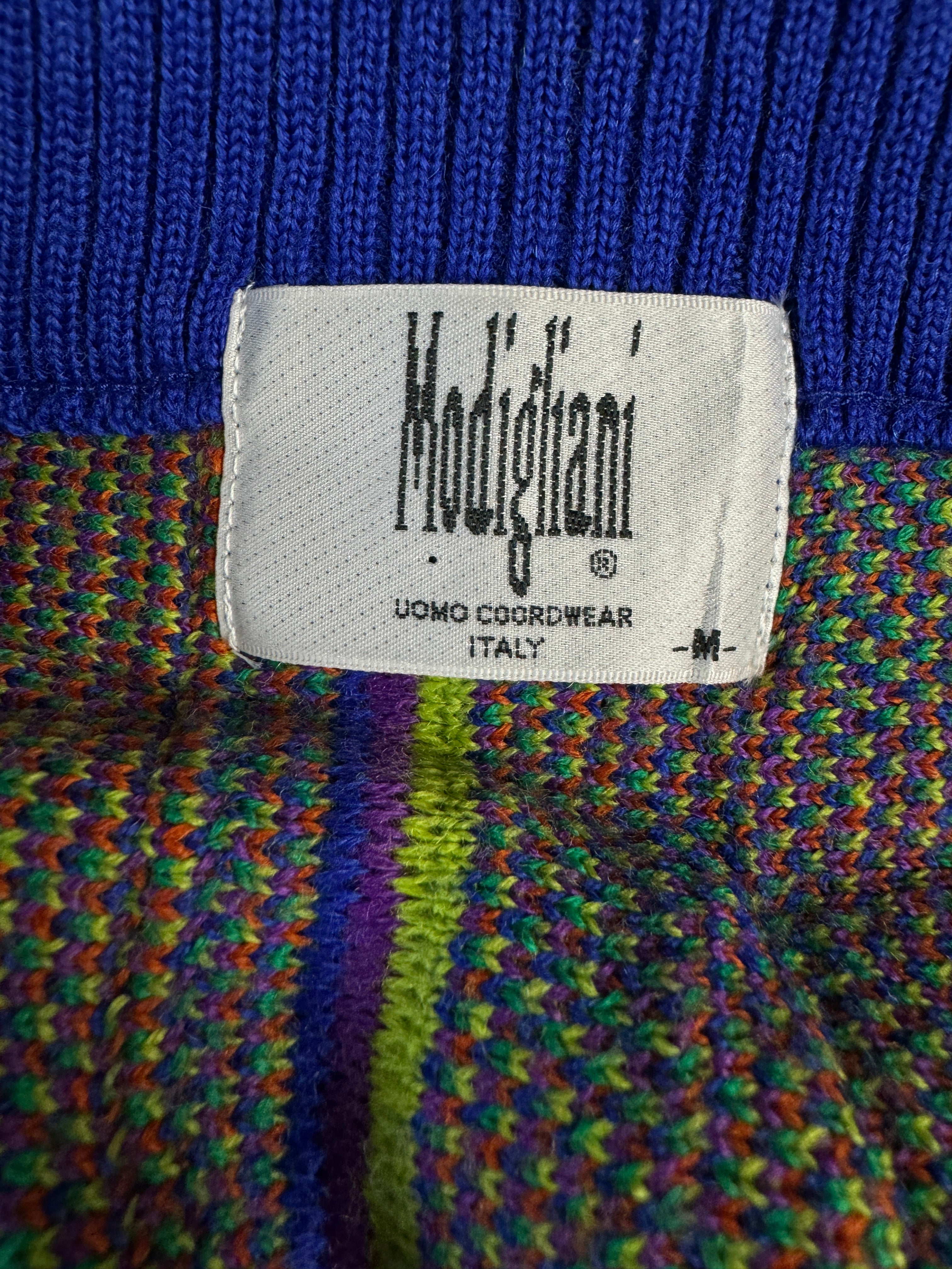 Vintage Modigliani Cardigan 90s Schurwolle Abstract Pattern 3D Knit Bunt M