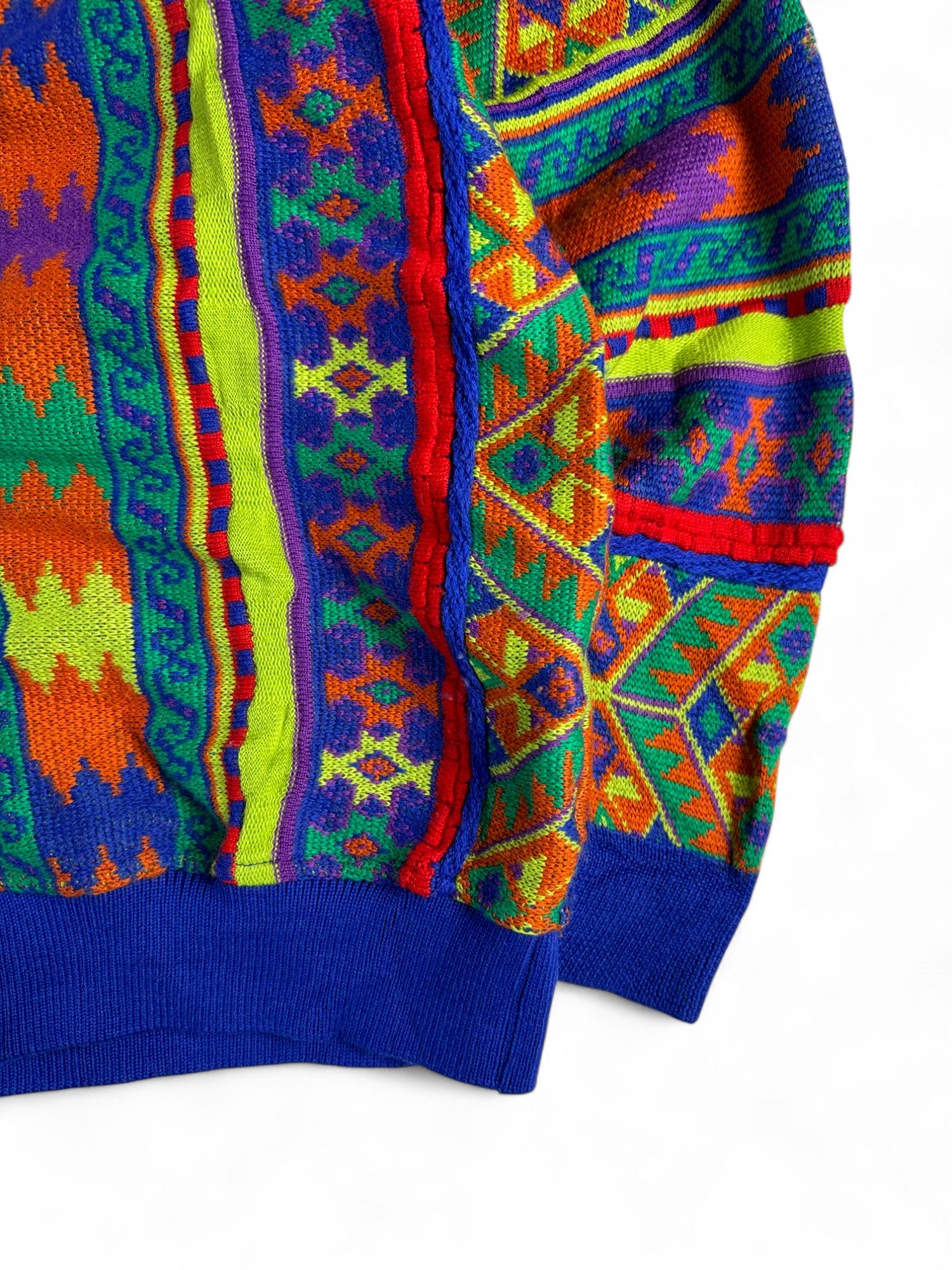 Vintage Modigliani Cardigan 90s Schurwolle Abstract Pattern 3D Knit Bunt M