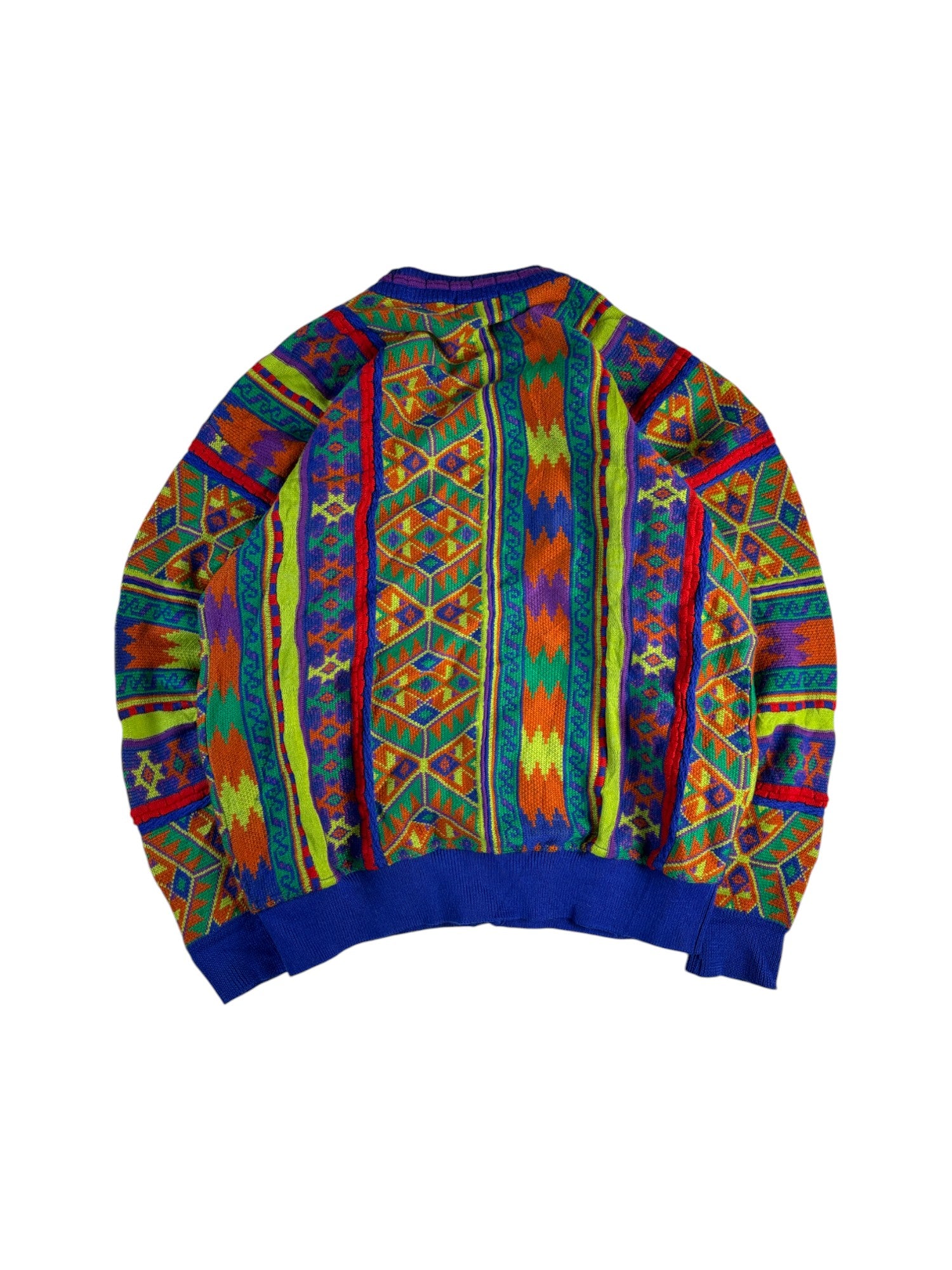 Vintage Modigliani Cardigan 90s Schurwolle Abstract Pattern 3D Knit Bunt M