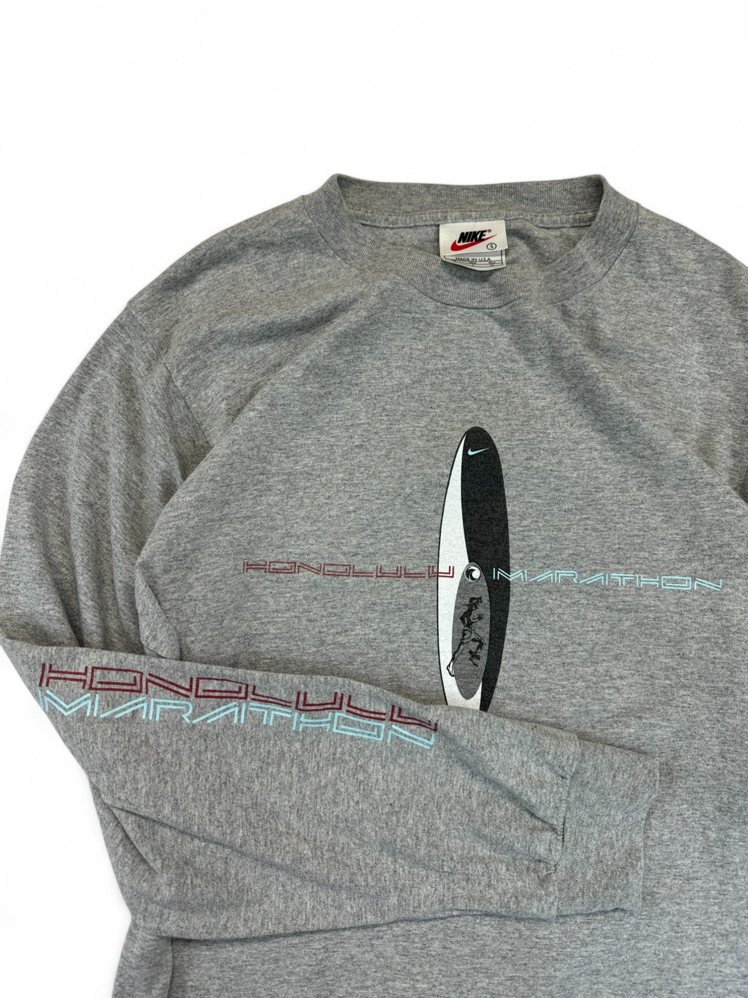 Vintage Nike Longsleeve 90s Honolulu Marathon Made In USA Grau S