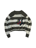 Vintage Carlo Colucci Strickpullover 80s Made In West-Germany Wäscheleine Gestreift Weiß Grau S-M