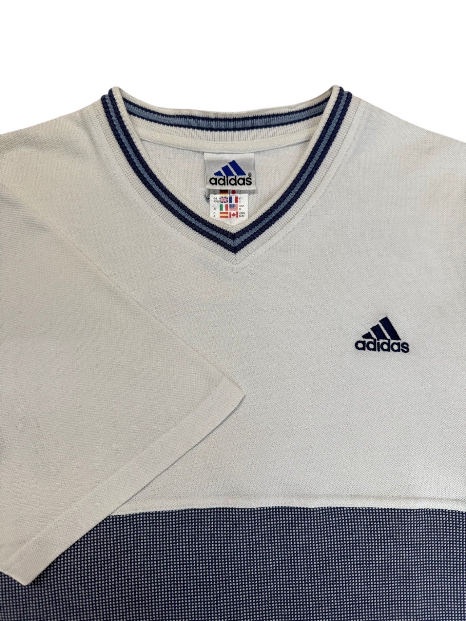 90s Adidas Shirt Pikee Made In Hong Kong Weiß Blau D50 M