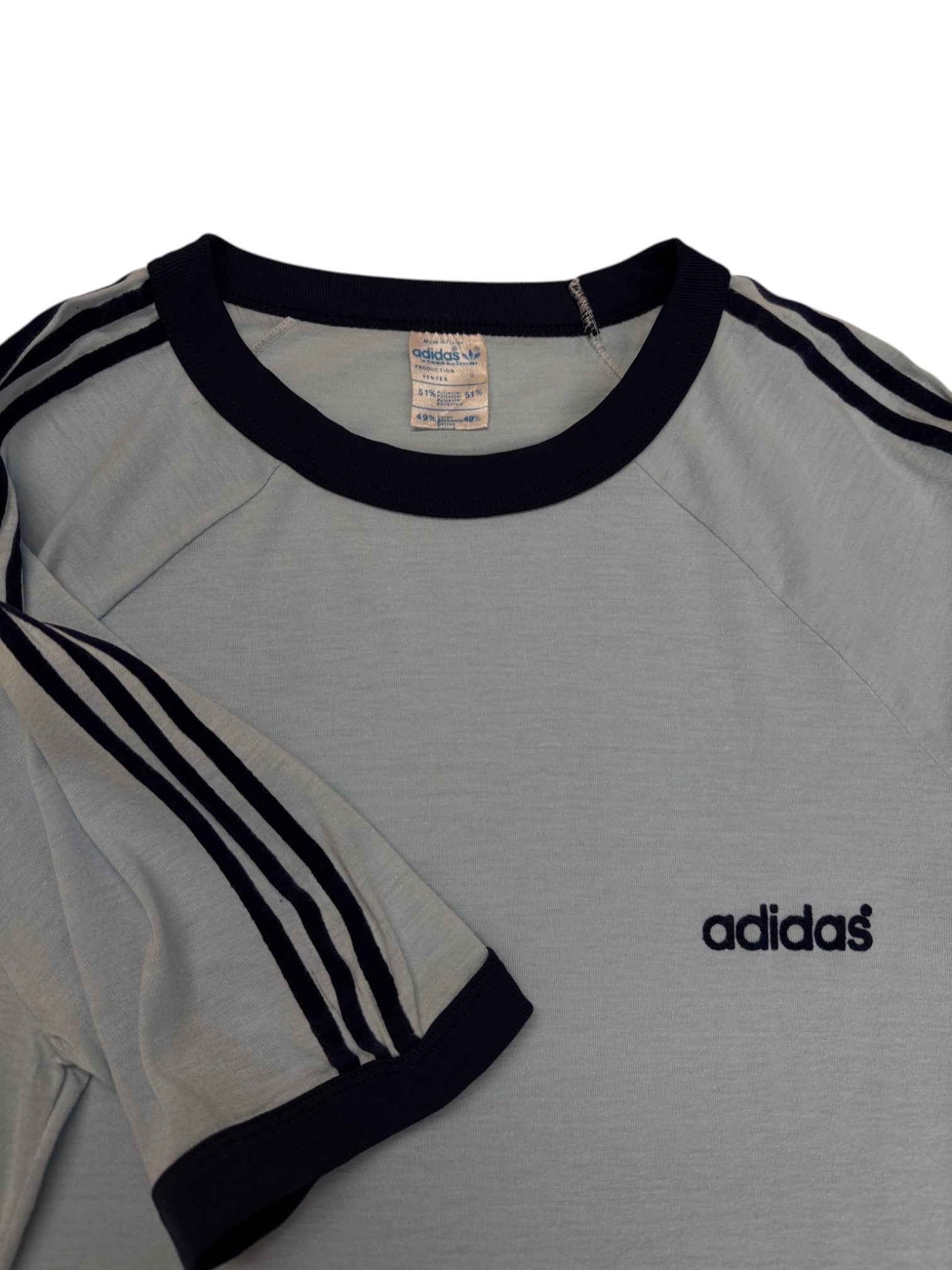 70s Adidas Ringer Shirt Made In France Hellblau M-L