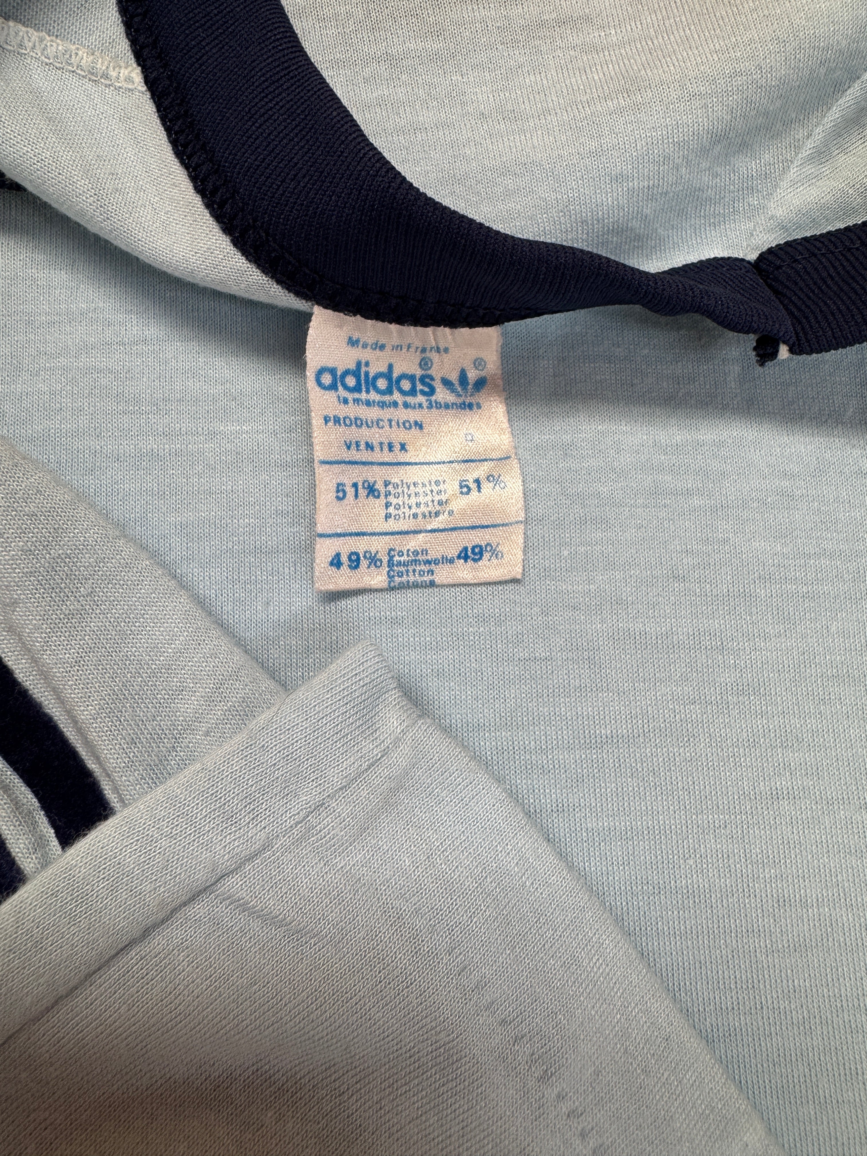 70s Adidas Ringer Shirt Made In France Hellblau M-L