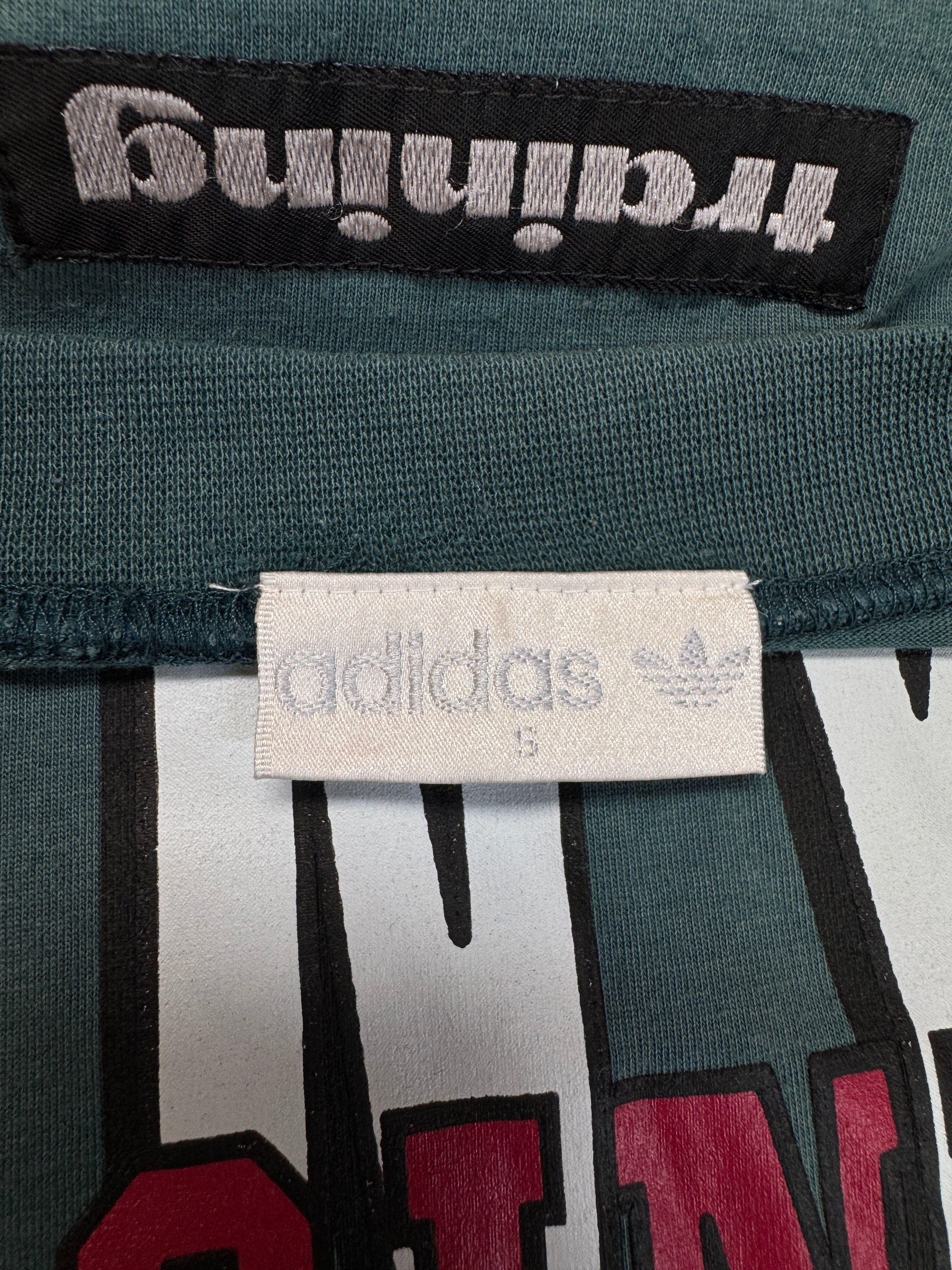 90s Adidas Training Shirt Faded Made In Singapore Grün D5 S-M