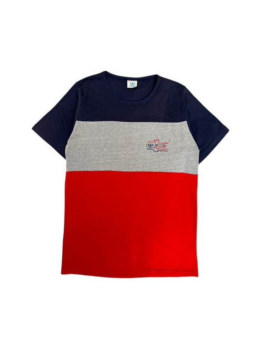 80s Adidas Shirt "Spirit of the Games" Made In USA Single Stitch Rot Grau L