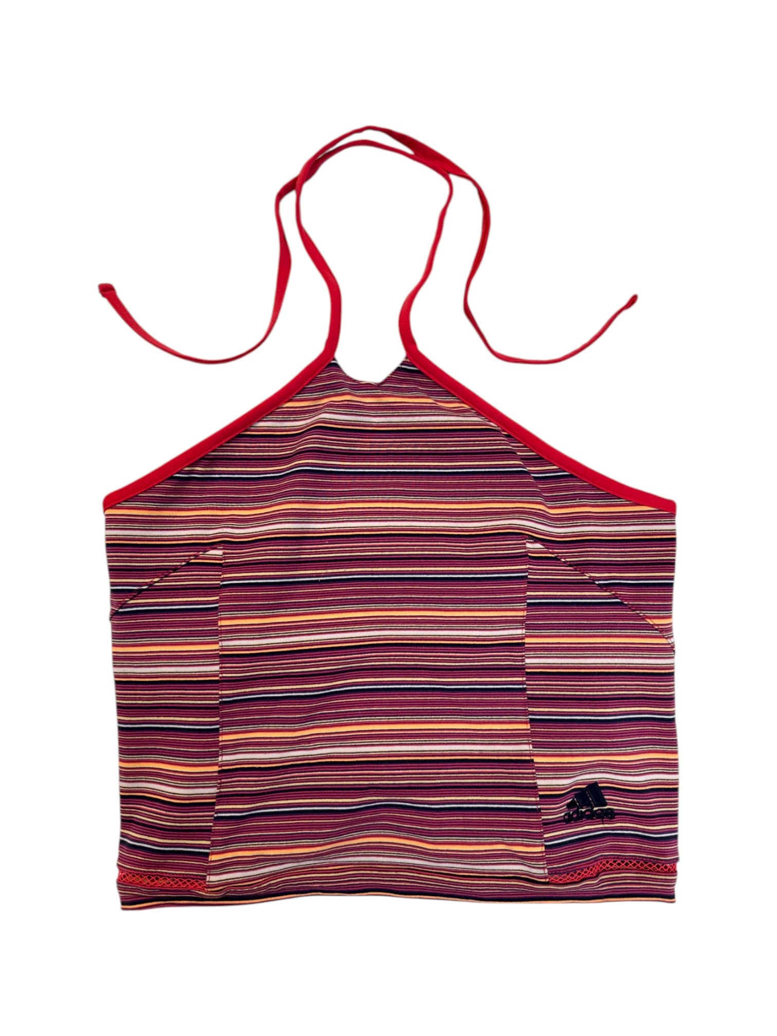 90s Adidas Halterneck Crop Top Made In Greece Gestreift Rot Gelb D38 M