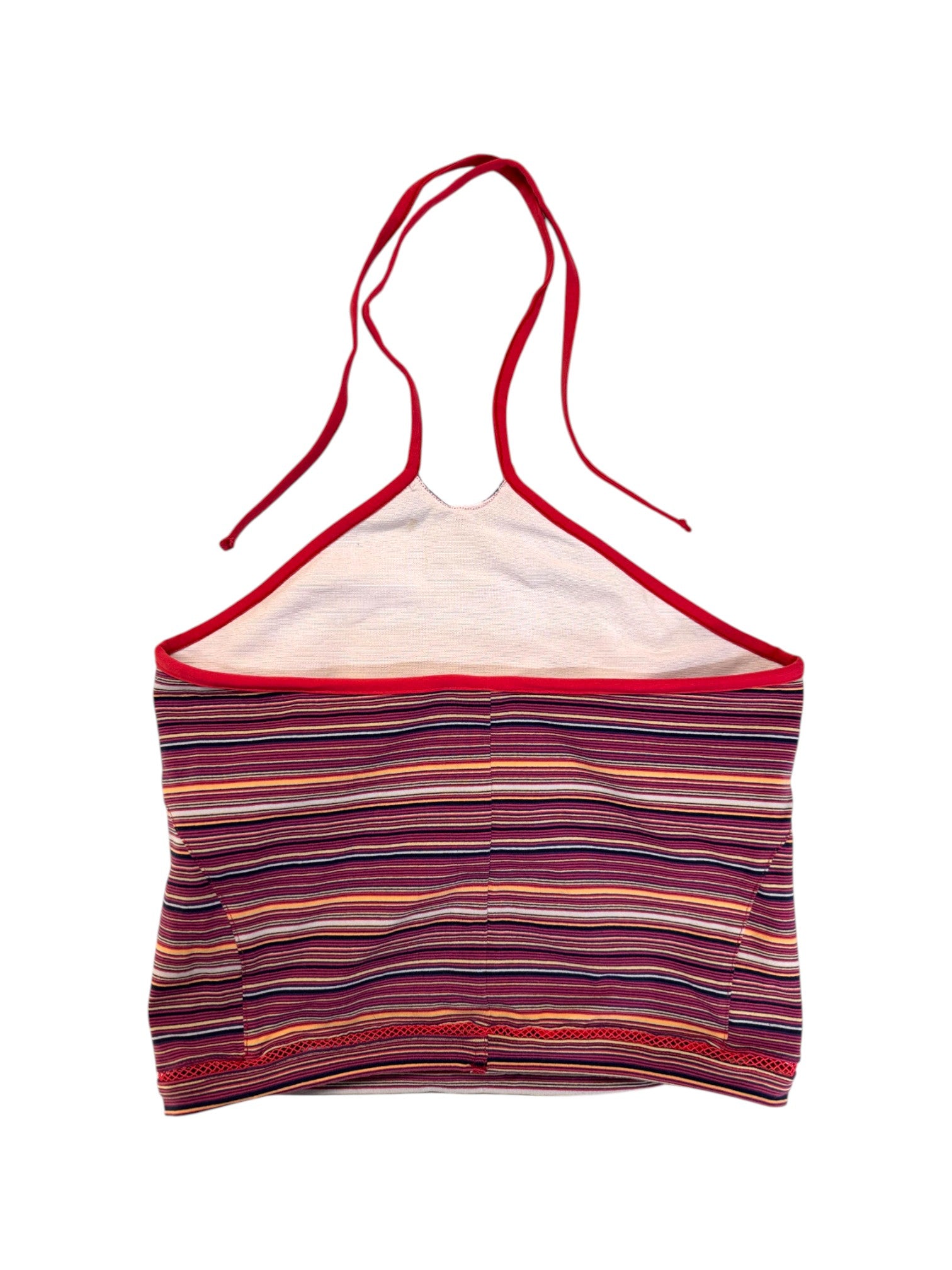 90s Adidas Halterneck Crop Top Made In Greece Gestreift Rot Gelb D38 M