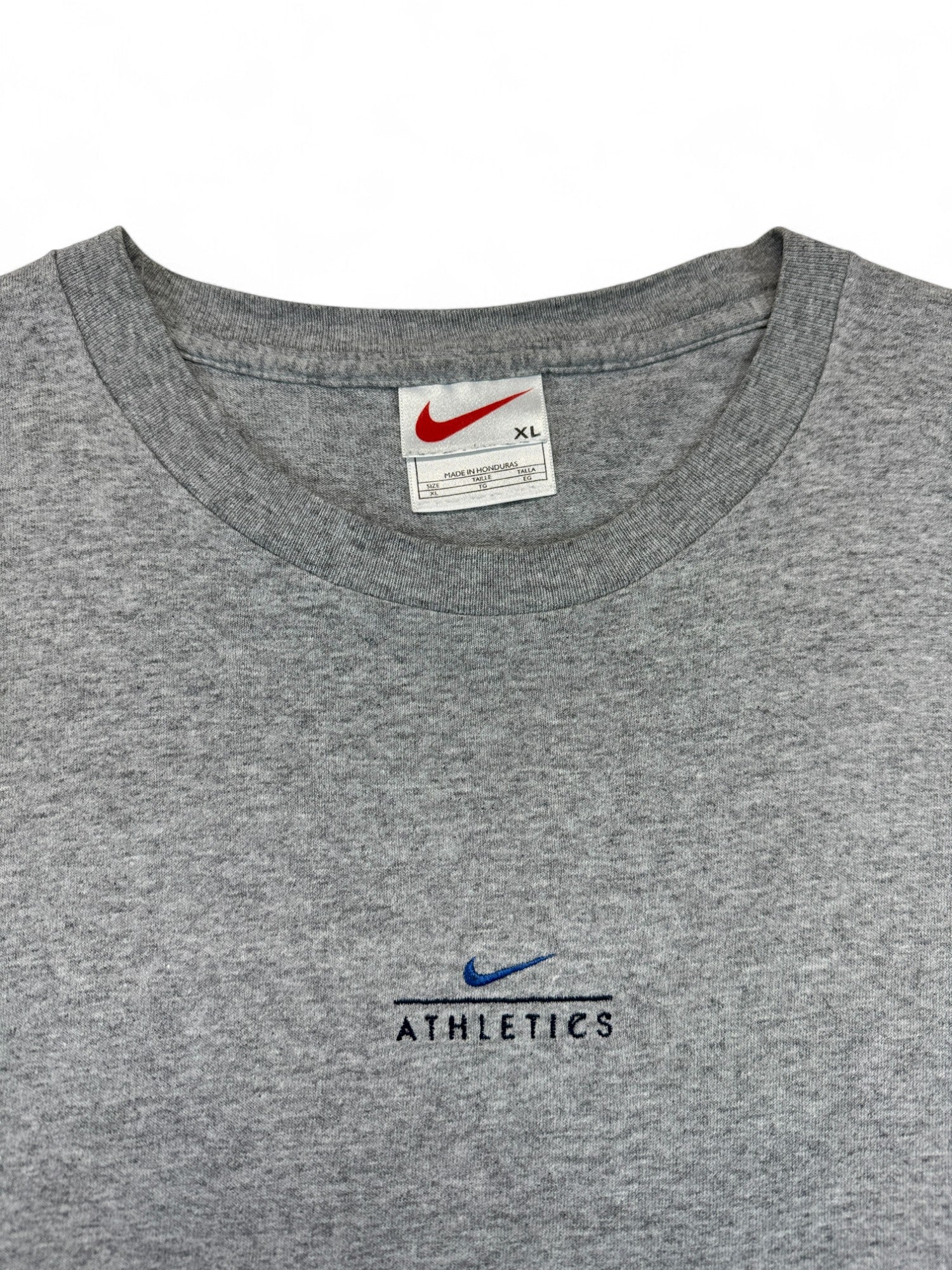 Vintage Nike Athletics Shirt 90s Middle Swoosh Bestickt Grau XL