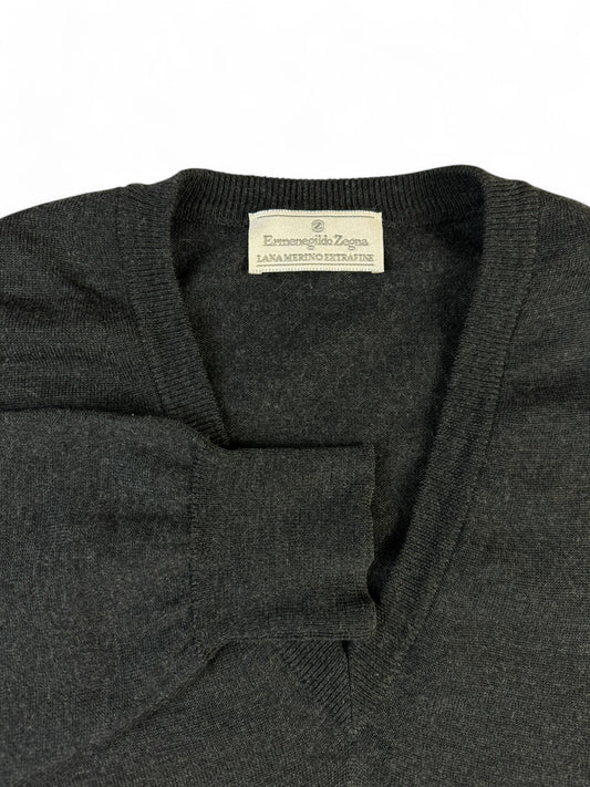 Vintage Ermenegildo Zegna Strickpullover 90s Merino Made In Italy Schwarz/Grau L-XL