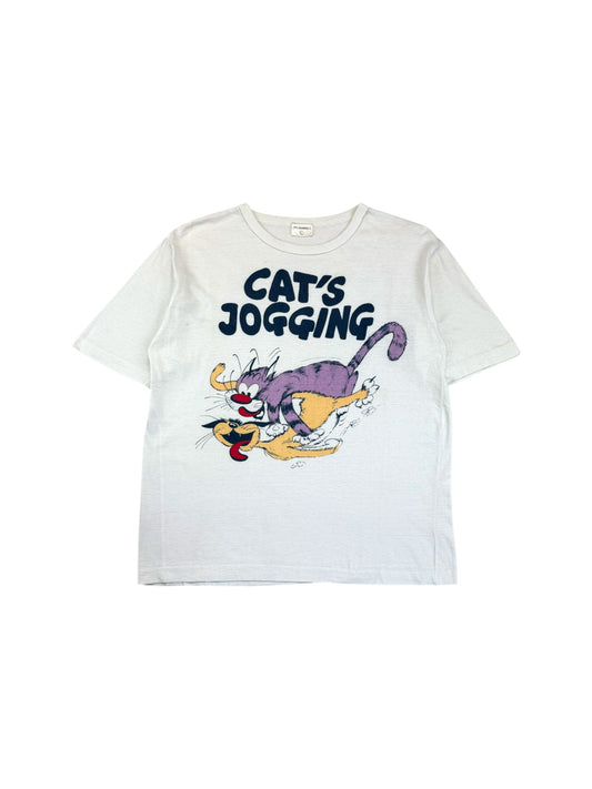 Vintage Animal Print Shirt 90s "Cat's Jogging" Single Stitch Weiß L