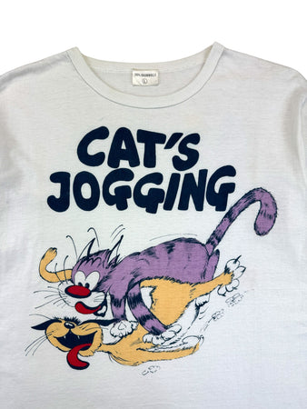 Vintage Animal Print Shirt 90s "Cat's Jogging" Single Stitch Weiß L