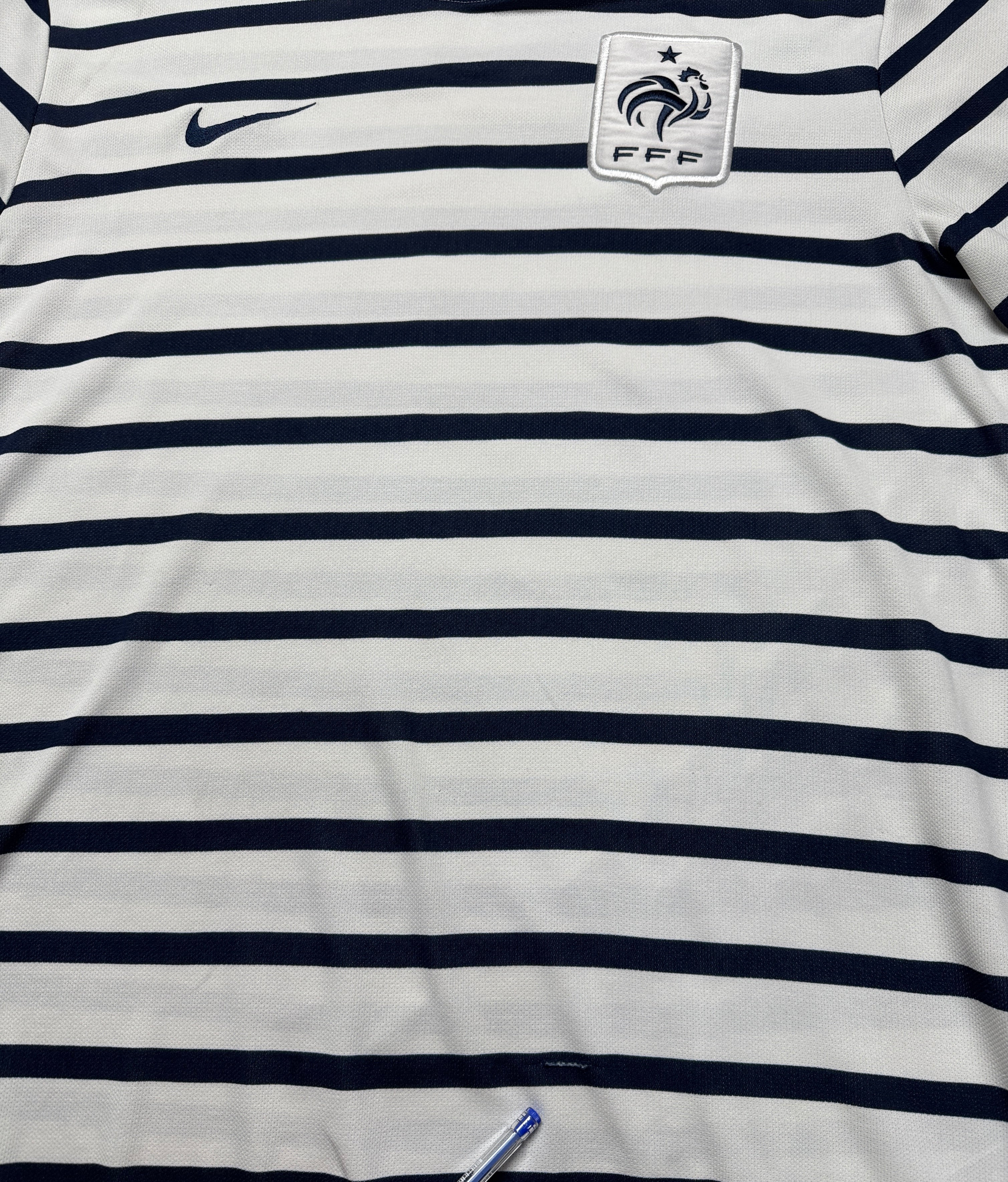 2011/12 Nike Trikot Frankreich Auswärts Gestreift Weiß Dunkelblau XL - RareRags