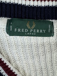 Vintage Fred Perry Strickpullover 90s V-Ausschnitt Tennis Look Made In England Weiß L