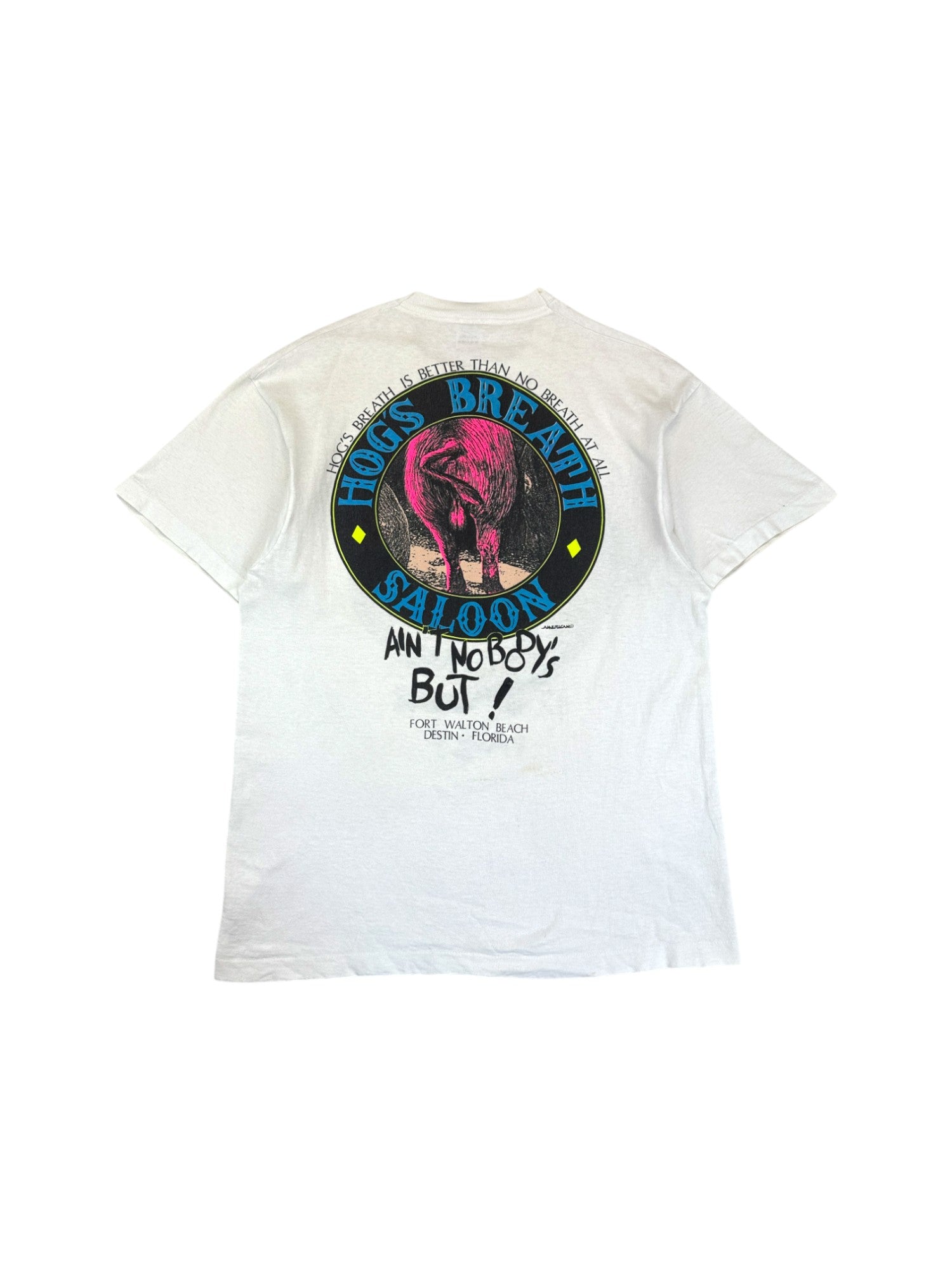 Vintage Fruit Of The Loom Shirt 90s "Hog's Breath Saloon" Made In USA Single Stitch Weiß L