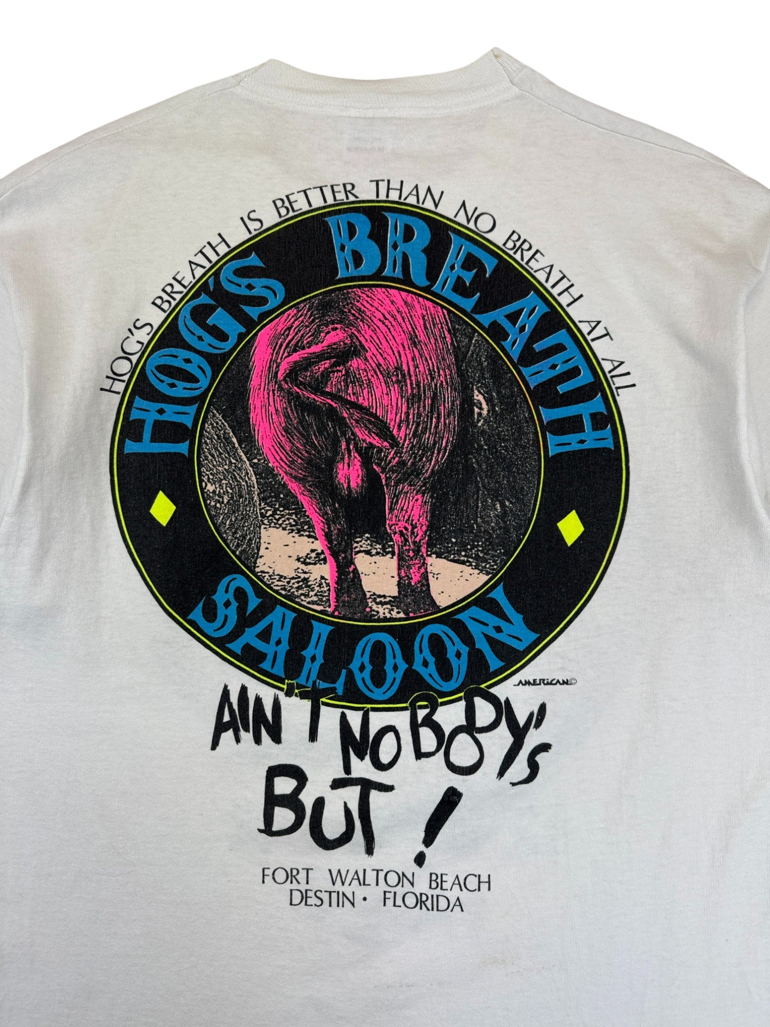 Vintage Fruit Of The Loom Shirt 90s "Hog's Breath Saloon" Made In USA Single Stitch Weiß L