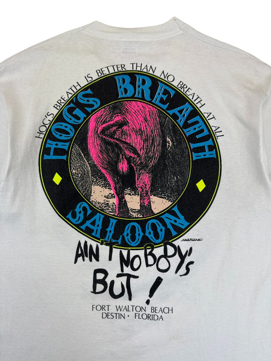 Vintage Fruit Of The Loom Shirt 90s "Hog's Breath Saloon" Made In USA Single Stitch Weiß L