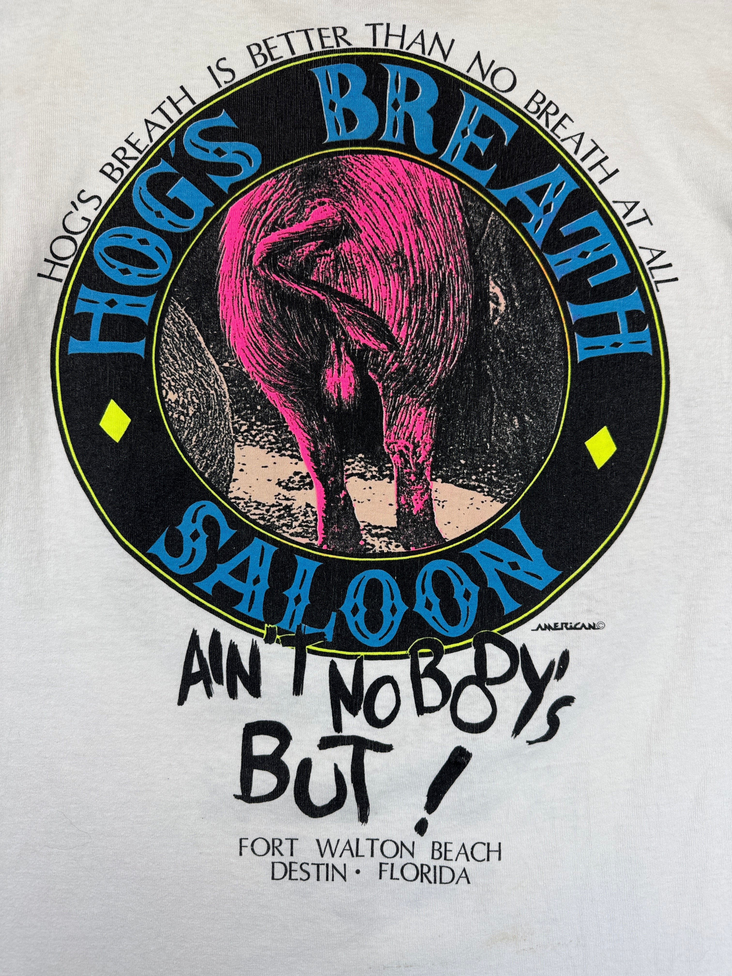 Vintage Fruit Of The Loom Shirt 90s "Hog's Breath Saloon" Made In USA Single Stitch Weiß L