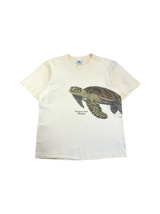 Vintage Harlequin Shirt 1986 "Extinction is forever Maui" The Waterhouse Inc Single Stitch Made In USA Creme XL