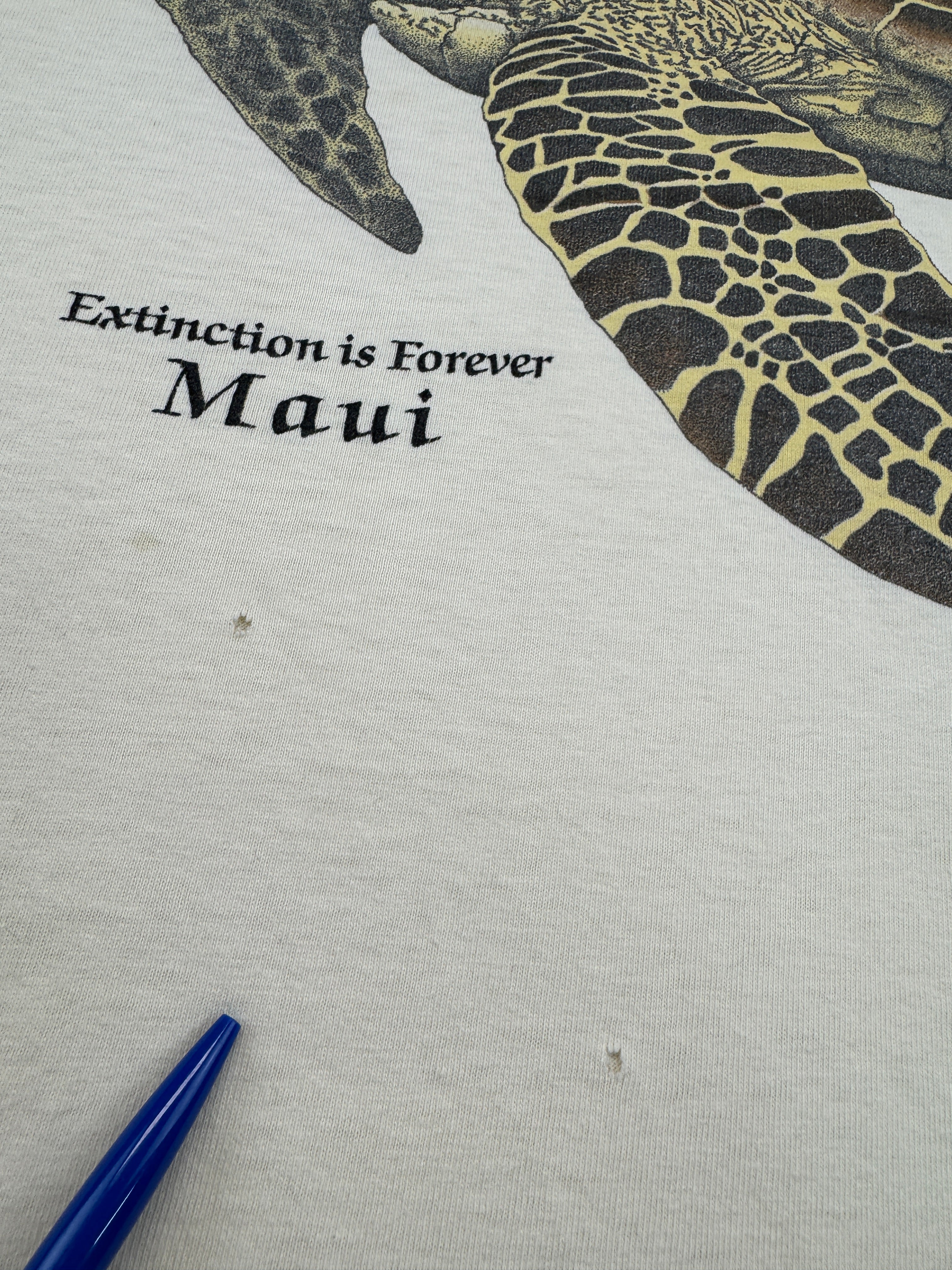 Vintage Harlequin Shirt 1986 "Extinction is forever Maui" The Waterhouse Inc Single Stitch Made In USA Creme XL