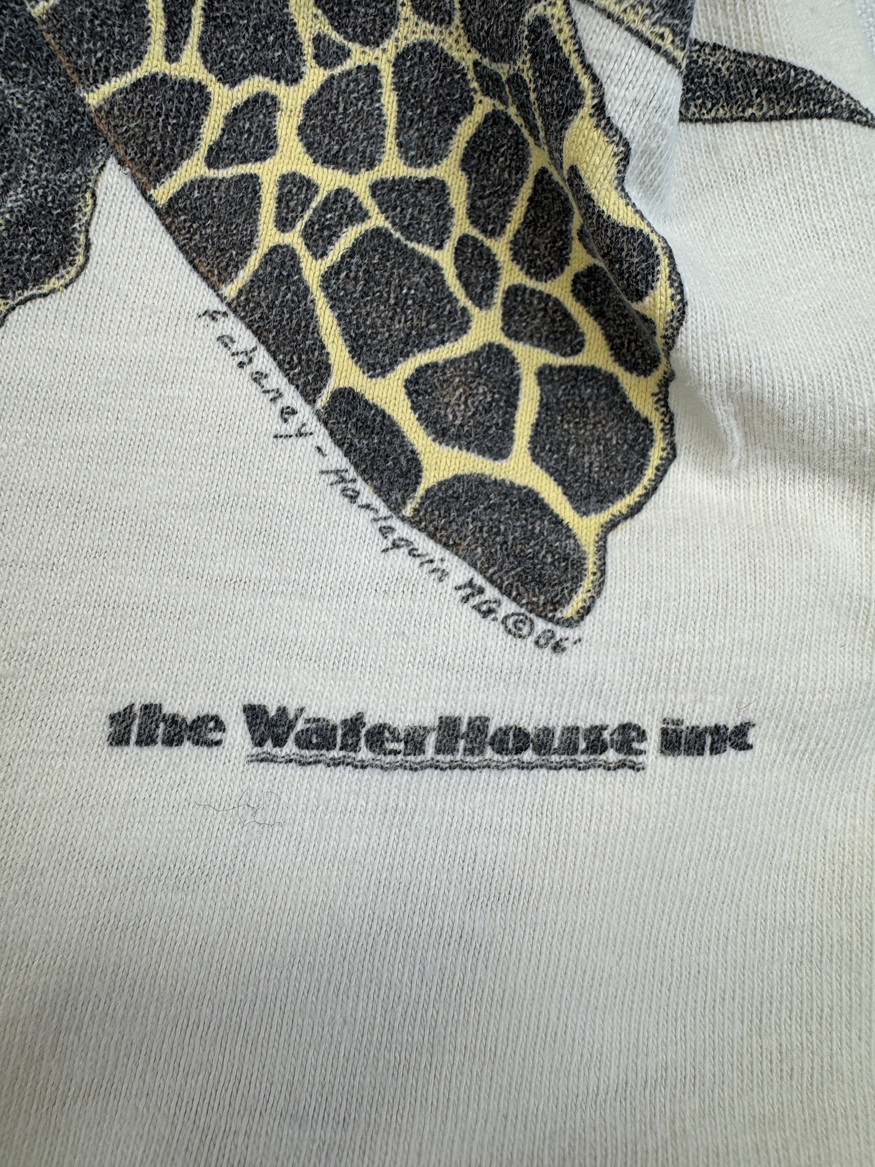 Vintage Harlequin Shirt 1986 "Extinction is forever Maui" The Waterhouse Inc Single Stitch Made In USA Creme XL