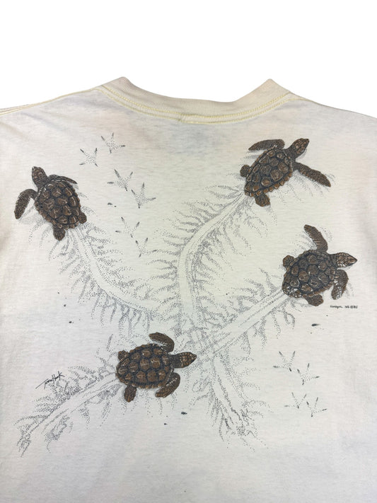 Vintage Harlequin Shirt 1986 "Extinction is forever Maui" The Waterhouse Inc Single Stitch Made In USA Creme XL