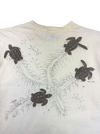 Vintage Harlequin Shirt 1986 "Extinction is forever Maui" The Waterhouse Inc Single Stitch Made In USA Creme XL