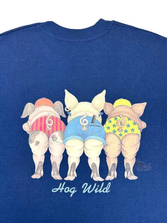 Vintage Hanes Shirt Late 90s "Hog Wild" Dunkelblau XL
