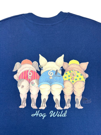 Vintage Hanes Shirt Late 90s "Hog Wild" Dunkelblau XL