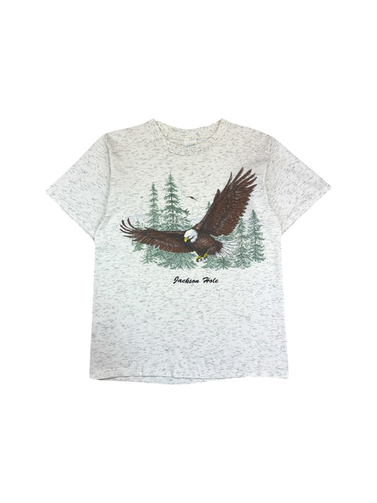 Vintage Alore Shirt 90s Weißkopfseeadler "Jackson Hole" Made In USA Single Stitch Weiß Meliert M