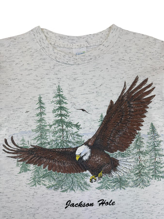 Vintage Alore Shirt 90s Weißkopfseeadler "Jackson Hole" Made In USA Single Stitch Weiß Meliert M