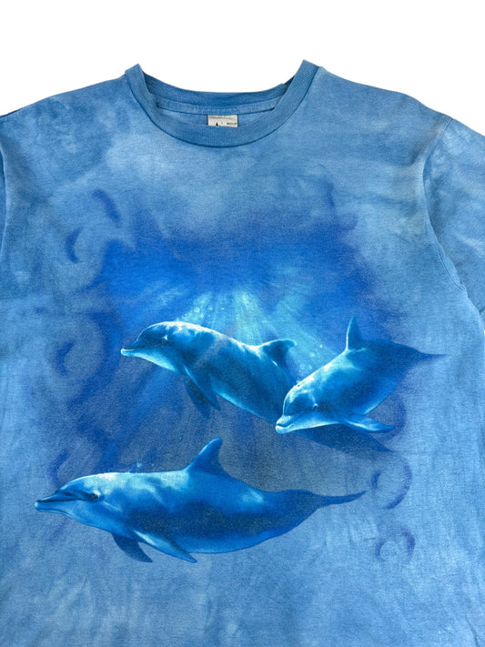 Vintage Harlequin Shirt 90s Nature Delfin Print Made In The EU Blau M
